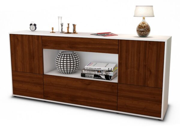 Sideboard Elodie | Korpus Weiß | Front in Walnuss Holz Optik | 180x79x35cm (BxHxT)