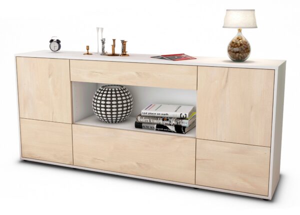 Sideboard Elodie | Korpus Weiß | Front in Zeder Holz Optik | 180x79x35cm (BxHxT)