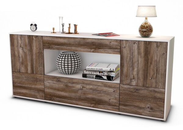 Sideboard Elodie | Korpus Weiß | Front in Treibholz Holz Optik | 180x79x35cm (BxHxT)