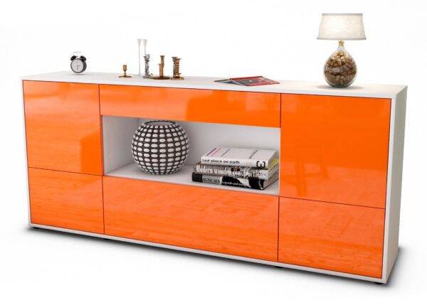 Sideboard Elodie | Korpus Weiß | Front in Hochglanz Orange | 180x79x35cm (BxHxT)