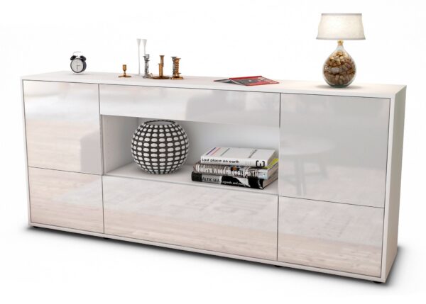 Sideboard Elodie | Korpus Weiß | Front in Hochglanz Weiß | 180x79x35cm (BxHxT)