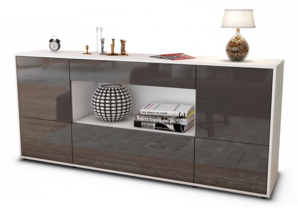 Sideboard Elodie | Korpus Weiß | Front in Hochglanz Grau | 180x79x35cm (BxHxT)