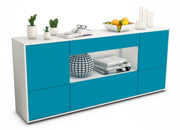 Sideboard Elodie | Korpus Weiß | Front in Türkis | 180x79x35cm (BxHxT)