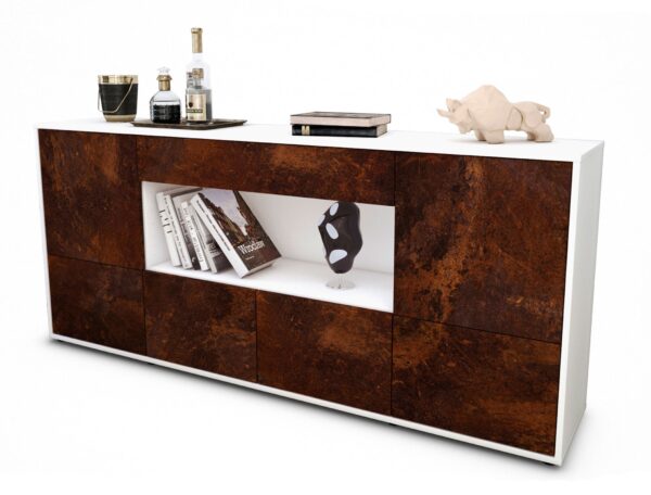 Sideboard Elsa | Korpus Weiß | Front in Rost Optik | 180x79x35cm (BxHxT)