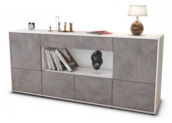 Sideboard Elsa | Korpus Weiß | Front in Beton Optik | 180x79x35cm (BxHxT)