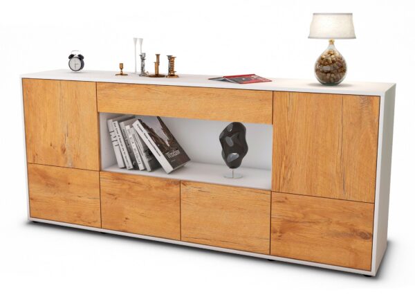 Sideboard Elsa | Korpus Weiß | Front in Eiche Holz Optik | 180x79x35cm (BxHxT)