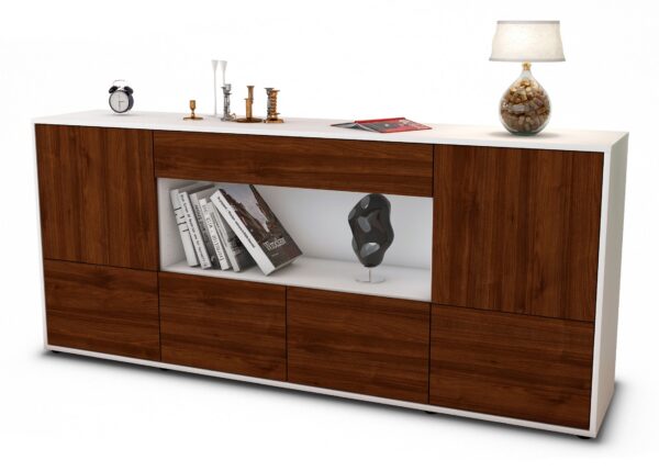 Sideboard Elsa | Korpus Weiß | Front in Walnuss Holz Optik | 180x79x35cm (BxHxT)