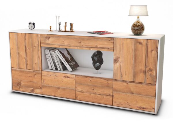 Sideboard Elsa | Korpus Weiß | Front in Pinie Holz Optik | 180x79x35cm (BxHxT)