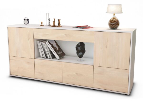 Sideboard Elsa | Korpus Weiß | Front in Zeder Holz Optik | 180x79x35cm (BxHxT)