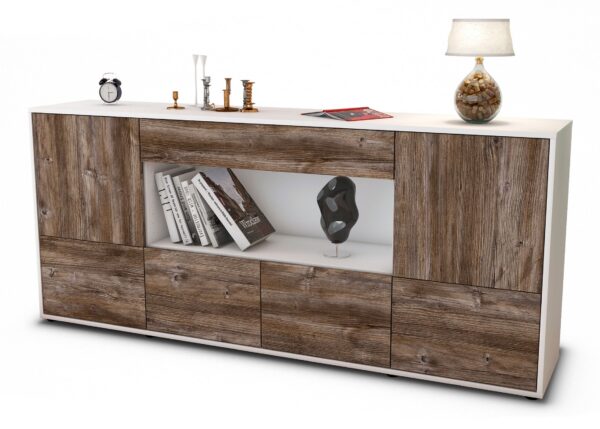 Sideboard Elsa | Korpus Weiß | Front in Treibholz Holz Optik | 180x79x35cm (BxHxT)