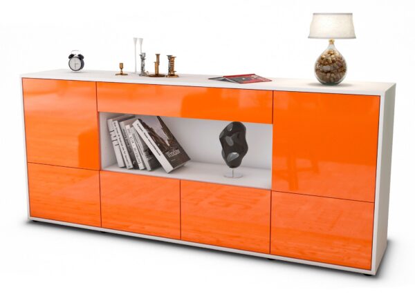 Sideboard Elsa | Korpus Weiß | Front in Hochglanz Orange | 180x79x35cm (BxHxT)