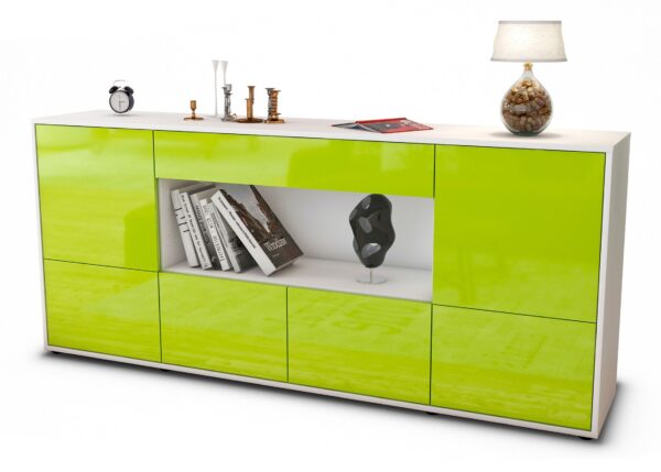 Sideboard Elsa | Korpus Weiß | Front in Hochglanz Grün | 180x79x35cm (BxHxT)