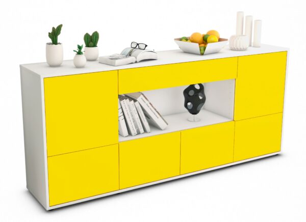 Sideboard Elsa | Korpus Weiß | Front in Gelb | 180x79x35cm (BxHxT)