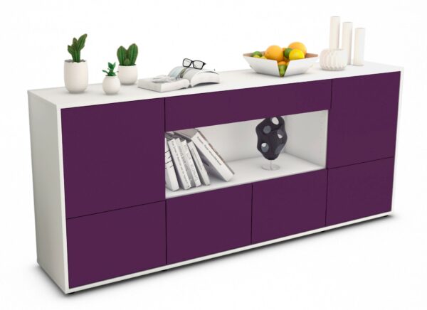 Sideboard Elsa | Korpus Weiß | Front in Lila | 180x79x35cm (BxHxT)