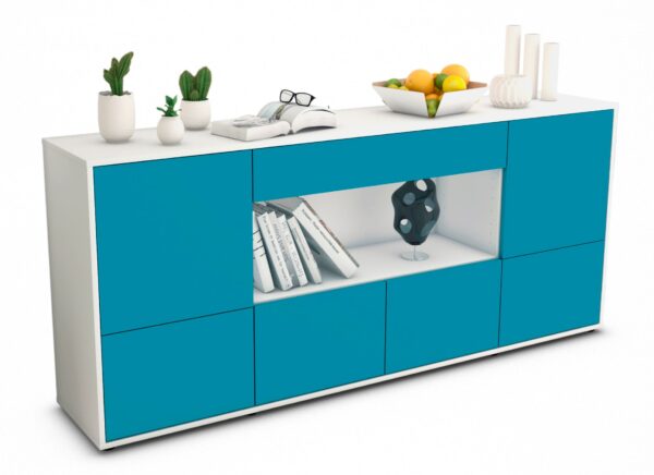 Sideboard Elsa | Korpus Weiß | Front in Türkis | 180x79x35cm (BxHxT)