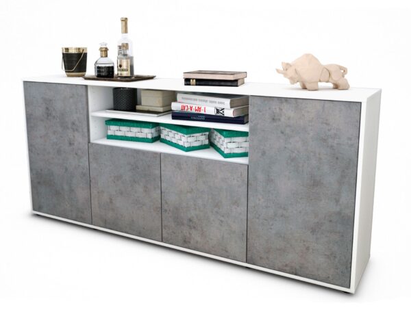 Sideboard Elsita | Korpus Weiß | Front in Beton Optik | 180x79x35cm (BxHxT)