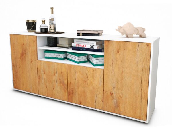 Sideboard Elsita | Korpus Weiß | Front in Eiche Holz Optik | 180x79x35cm (BxHxT)