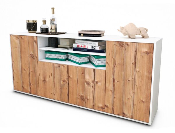 Sideboard Elsita | Korpus Weiß | Front in Pinie Holz Optik | 180x79x35cm (BxHxT)