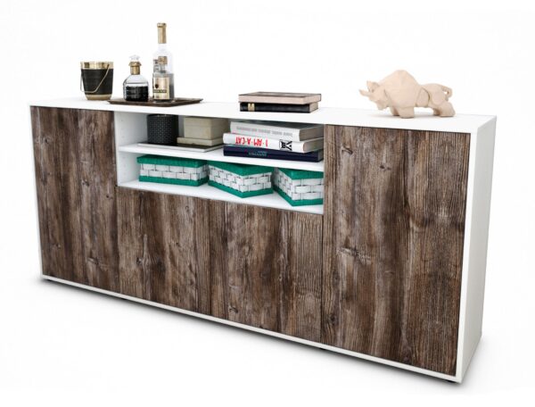 Sideboard Elsita | Korpus Weiß | Front in Treibholz Holz Optik | 180x79x35cm (BxHxT)