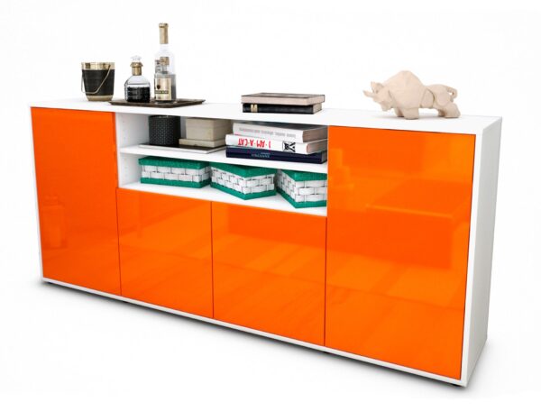 Sideboard Elsita | Korpus Weiß | Front in Hochglanz Orange | 180x79x35cm (BxHxT)