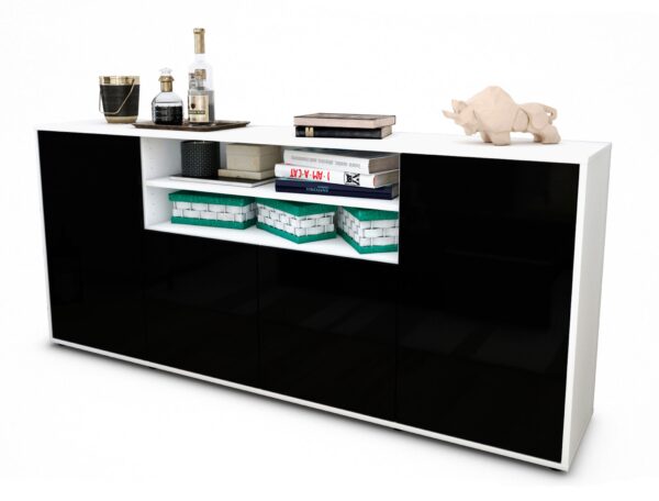 Sideboard Elsita | Korpus Weiß | Front in Hochglanz Schwarz | 180x79x35cm (BxHxT)