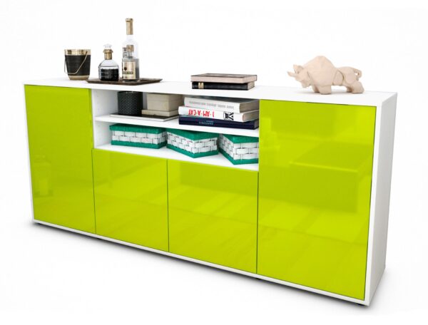 Sideboard Elsita | Korpus Weiß | Front in Hochglanz Grün | 180x79x35cm (BxHxT)