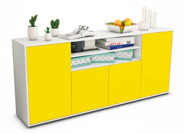 Sideboard Elsita | Korpus Weiß | Front in Gelb | 180x79x35cm (BxHxT)