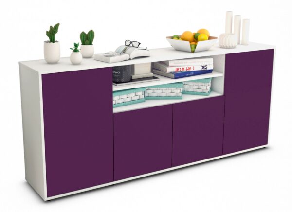 Sideboard Elsita | Korpus Weiß | Front in Lila | 180x79x35cm (BxHxT)