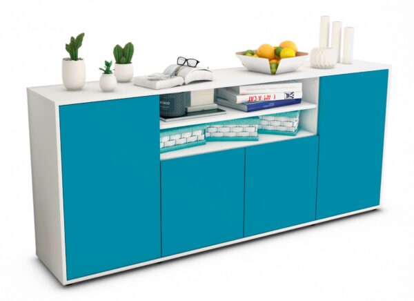 Sideboard Elsita | Korpus Weiß | Front in Türkis | 180x79x35cm (BxHxT)