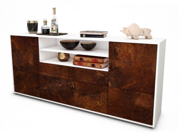 Sideboard Eluana | Korpus Weiß | Front in Rost Optik | 180x79x35cm (BxHxT)