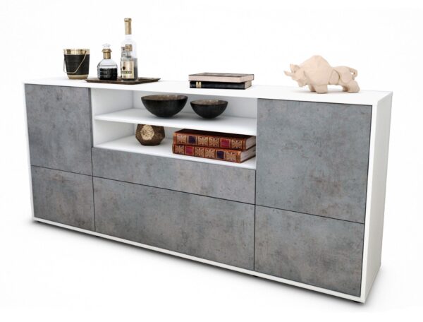 Sideboard Eluana | Korpus Weiß | Front in Beton Optik | 180x79x35cm (BxHxT)