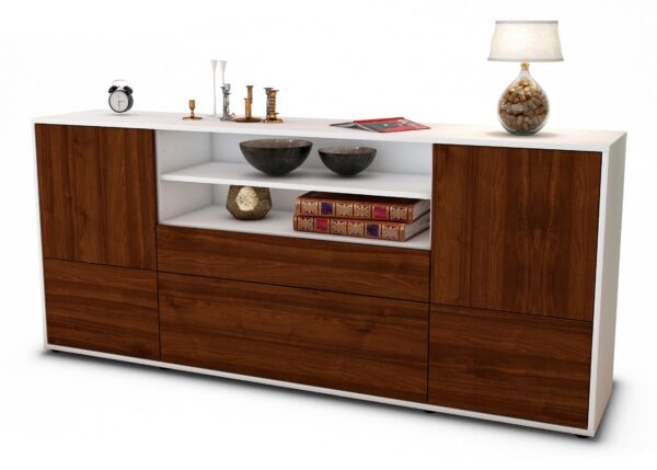 Sideboard Eluana | Korpus Weiß | Front in Walnuss Holz Optik | 180x79x35cm (BxHxT)