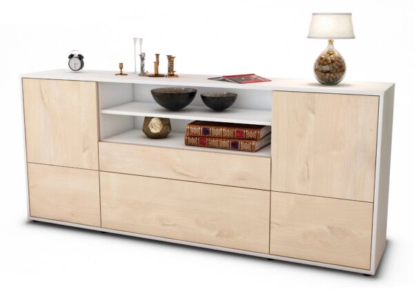 Sideboard Eluana | Korpus Weiß | Front in Zeder Holz Optik | 180x79x35cm (BxHxT)