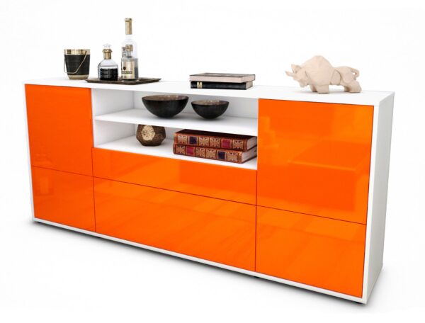 Sideboard Eluana | Korpus Weiß | Front in Hochglanz Orange | 180x79x35cm (BxHxT)