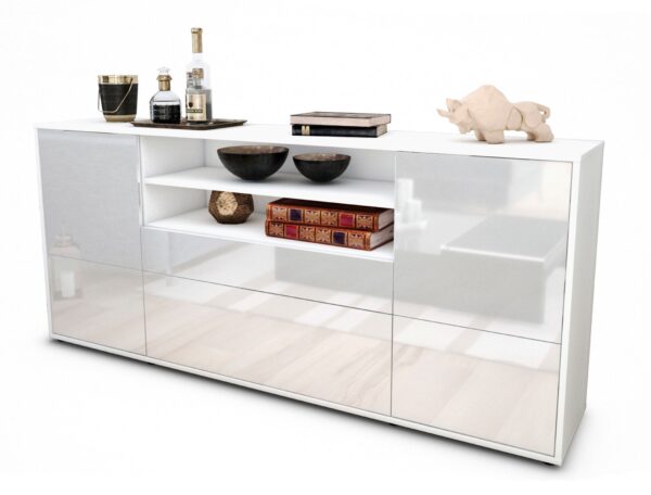 Sideboard Eluana | Korpus Weiß | Front in Hochglanz Weiß | 180x79x35cm (BxHxT)