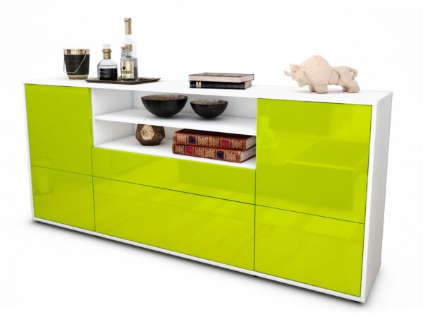 Sideboard Eluana | Korpus Weiß | Front in Hochglanz Grün | 180x79x35cm (BxHxT)