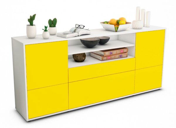 Sideboard Eluana | Korpus Weiß | Front in Gelb | 180x79x35cm (BxHxT)