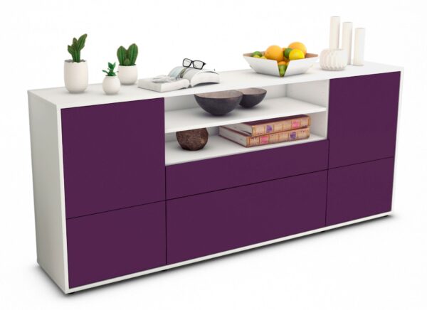 Sideboard Eluana | Korpus Weiß | Front in Lila | 180x79x35cm (BxHxT)