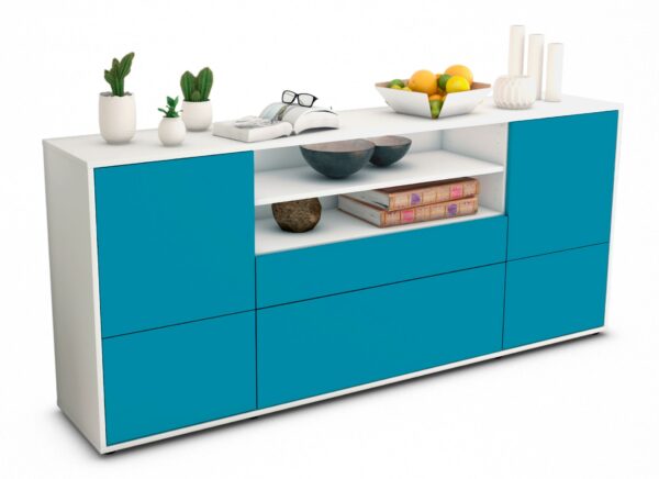 Sideboard Eluana | Korpus Weiß | Front in Türkis | 180x79x35cm (BxHxT)