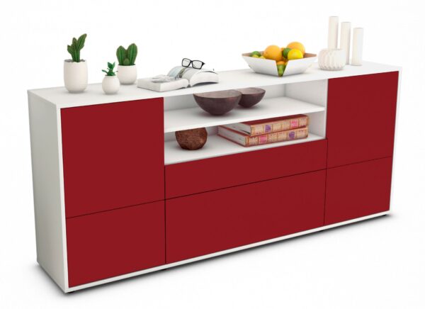 Sideboard Eluana | Korpus Weiß | Front in Bordeaux | 180x79x35cm (BxHxT)