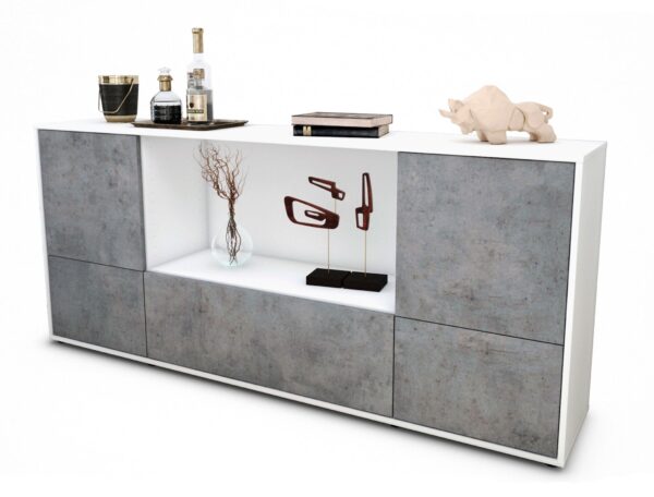 Sideboard Elvezia | Korpus Weiß | Front in Beton Optik | 180x79x35cm (BxHxT)