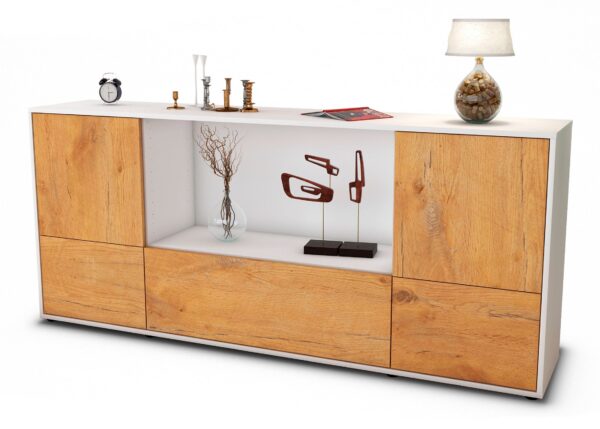 Sideboard Elvezia | Korpus Weiß | Front in Eiche Holz Optik | 180x79x35cm (BxHxT)