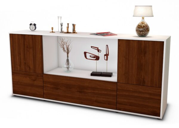 Sideboard Elvezia | Korpus Weiß | Front in Walnuss Holz Optik | 180x79x35cm (BxHxT)