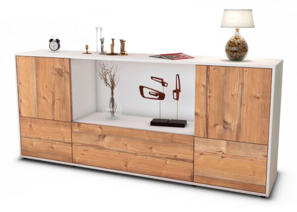 Sideboard Elvezia | Korpus Weiß | Front in Pinie Holz Optik | 180x79x35cm (BxHxT)