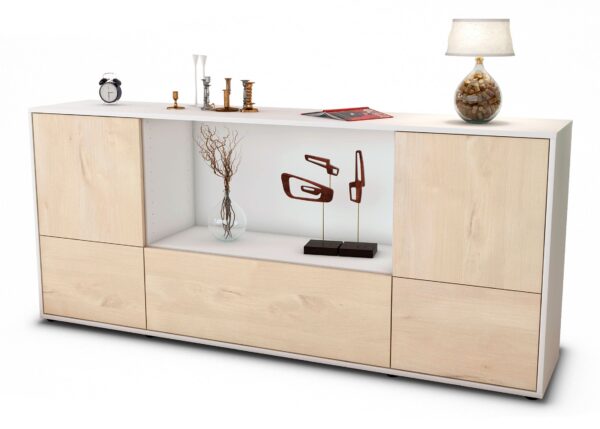 Sideboard Elvezia | Korpus Weiß | Front in Zeder Holz Optik | 180x79x35cm (BxHxT)