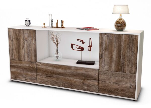 Sideboard Elvezia | Korpus Weiß | Front in Treibholz Holz Optik | 180x79x35cm (BxHxT)