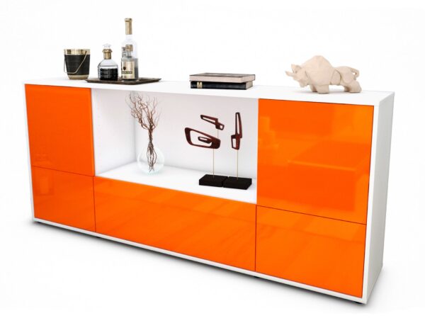 Sideboard Elvezia | Korpus Weiß | Front in Hochglanz Orange | 180x79x35cm (BxHxT)