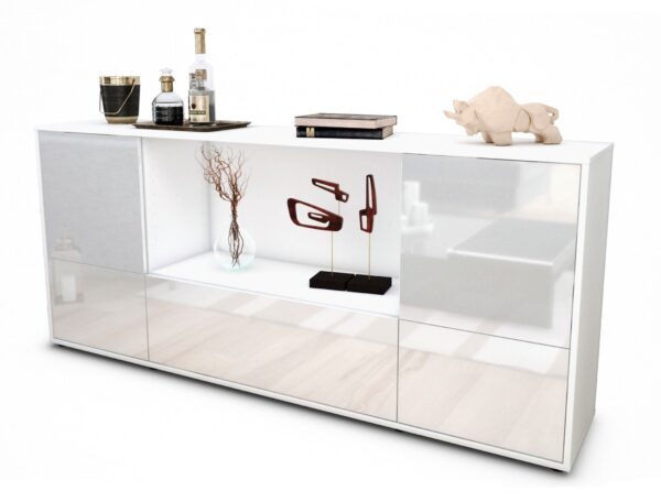 Sideboard Elvezia | Korpus Weiß | Front in Hochglanz Weiß | 180x79x35cm (BxHxT)