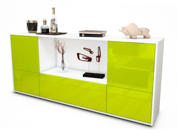 Sideboard Elvezia | Korpus Weiß | Front in Hochglanz Grün | 180x79x35cm (BxHxT)