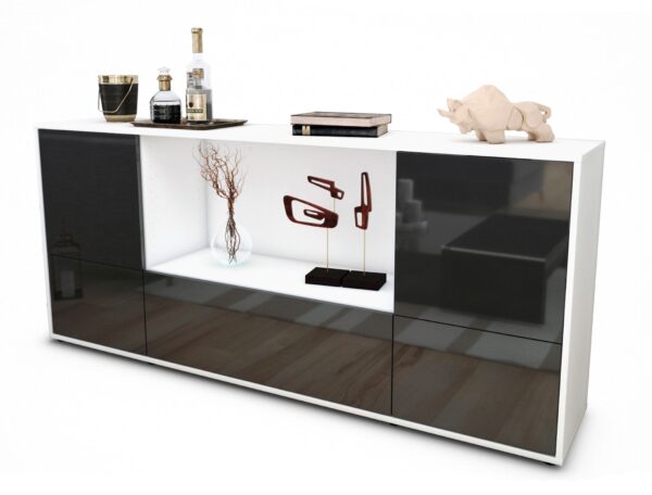 Sideboard Elvezia | Korpus Weiß | Front in Hochglanz Grau | 180x79x35cm (BxHxT)